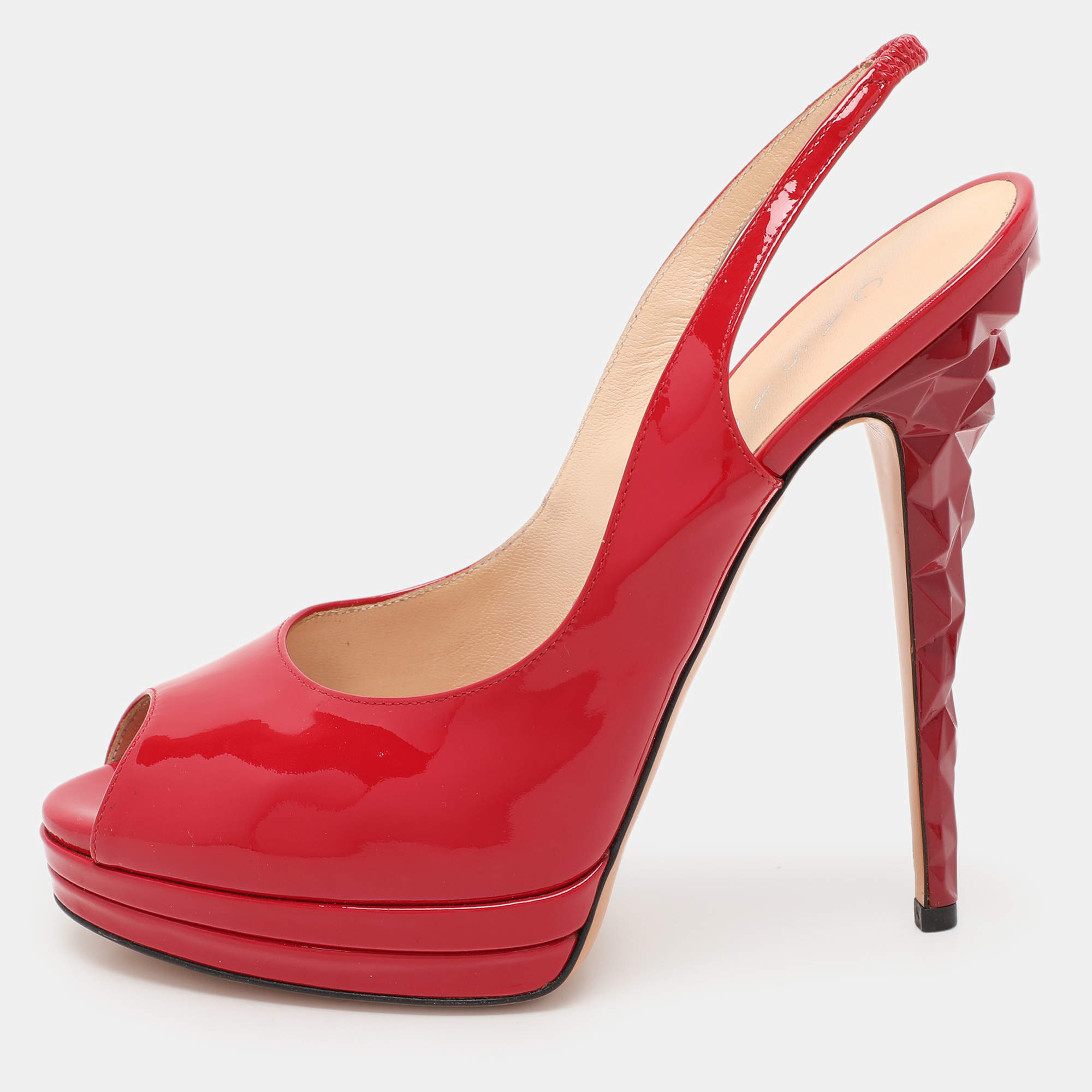 Casadei Red Patent Leather Slingback Platform Pumps Size 38