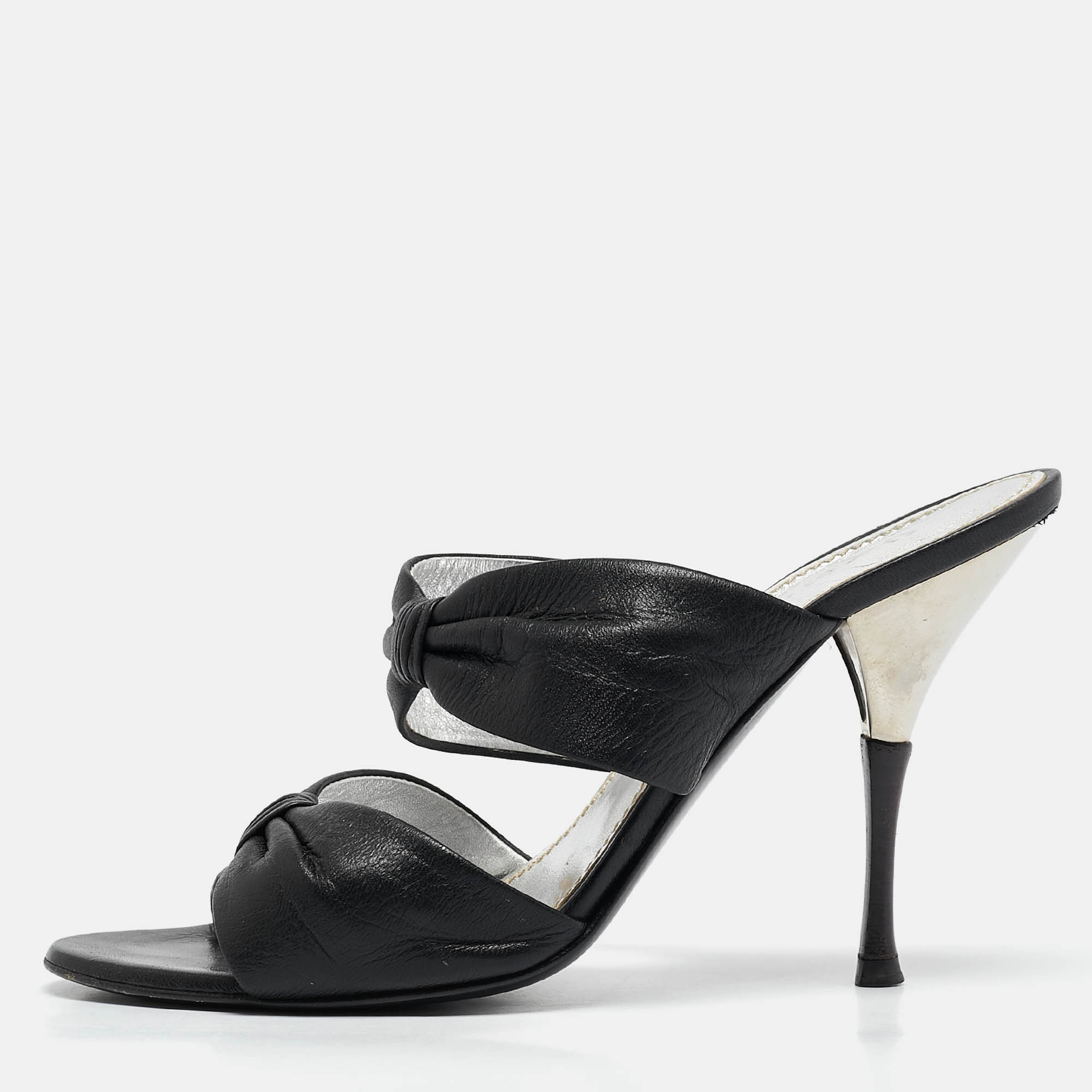 Casadei Black Leather Slide Sandals Size 38