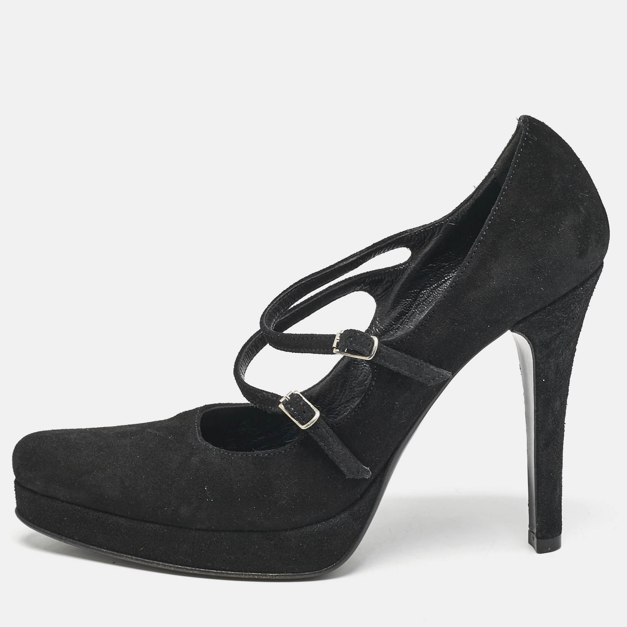 Casadei Black Suede Mary Jane Platform Pumps Size 36