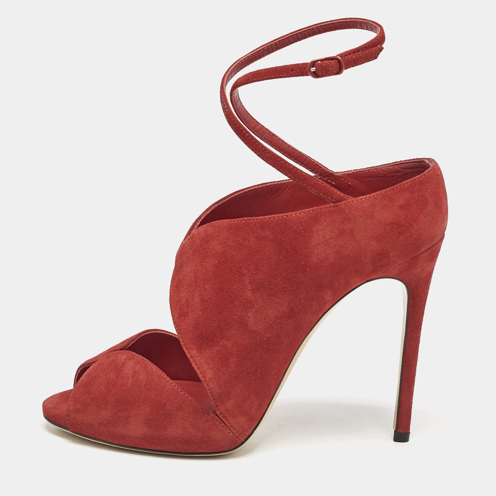 Casadei Red Suede Cut Out Ankle Strap Booties Size 37.5