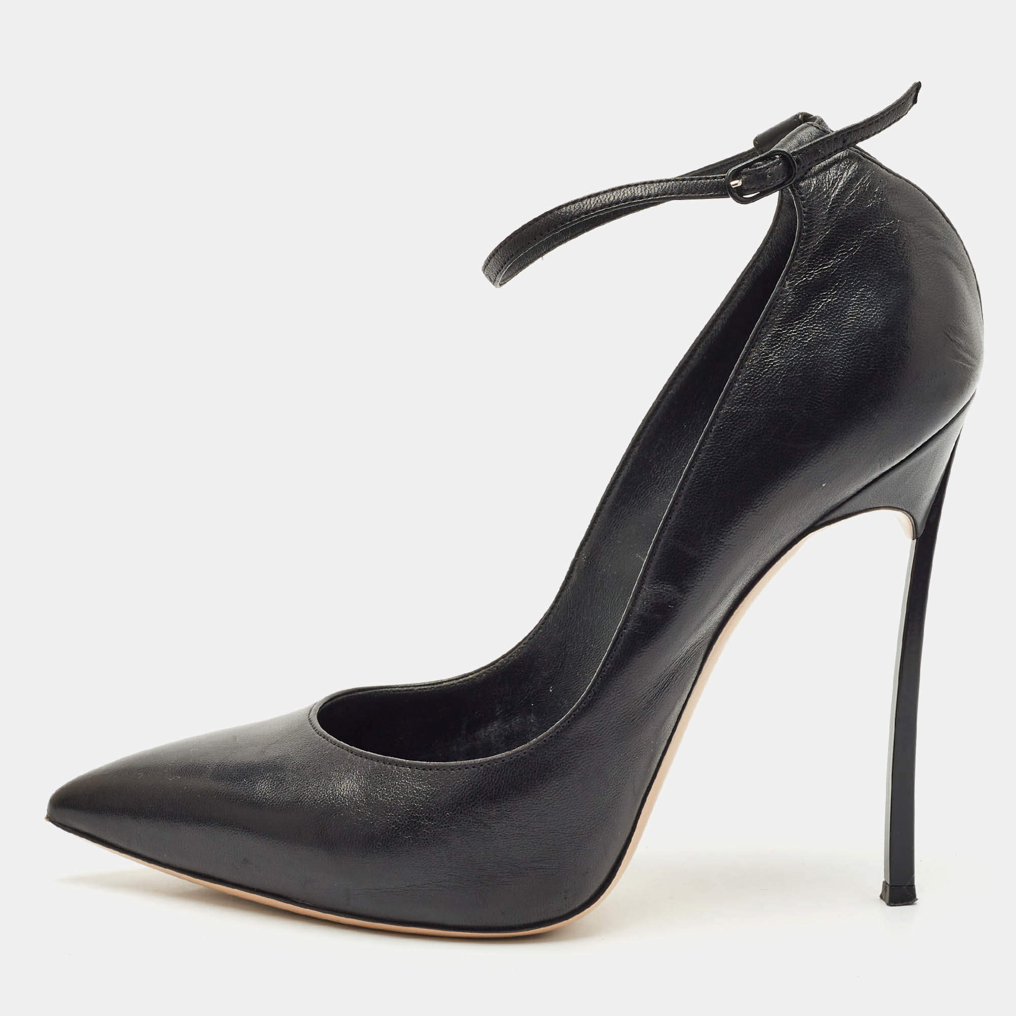 Pre Owned Casadei Black Leather Ankle Strap Pumps Size 40