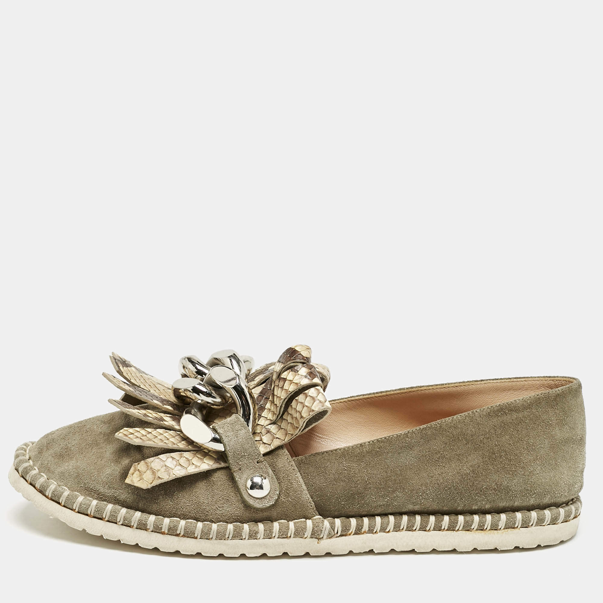 Casadei Grey Python Embossed Leather and Suede Chain Smoking Slippers Size 37