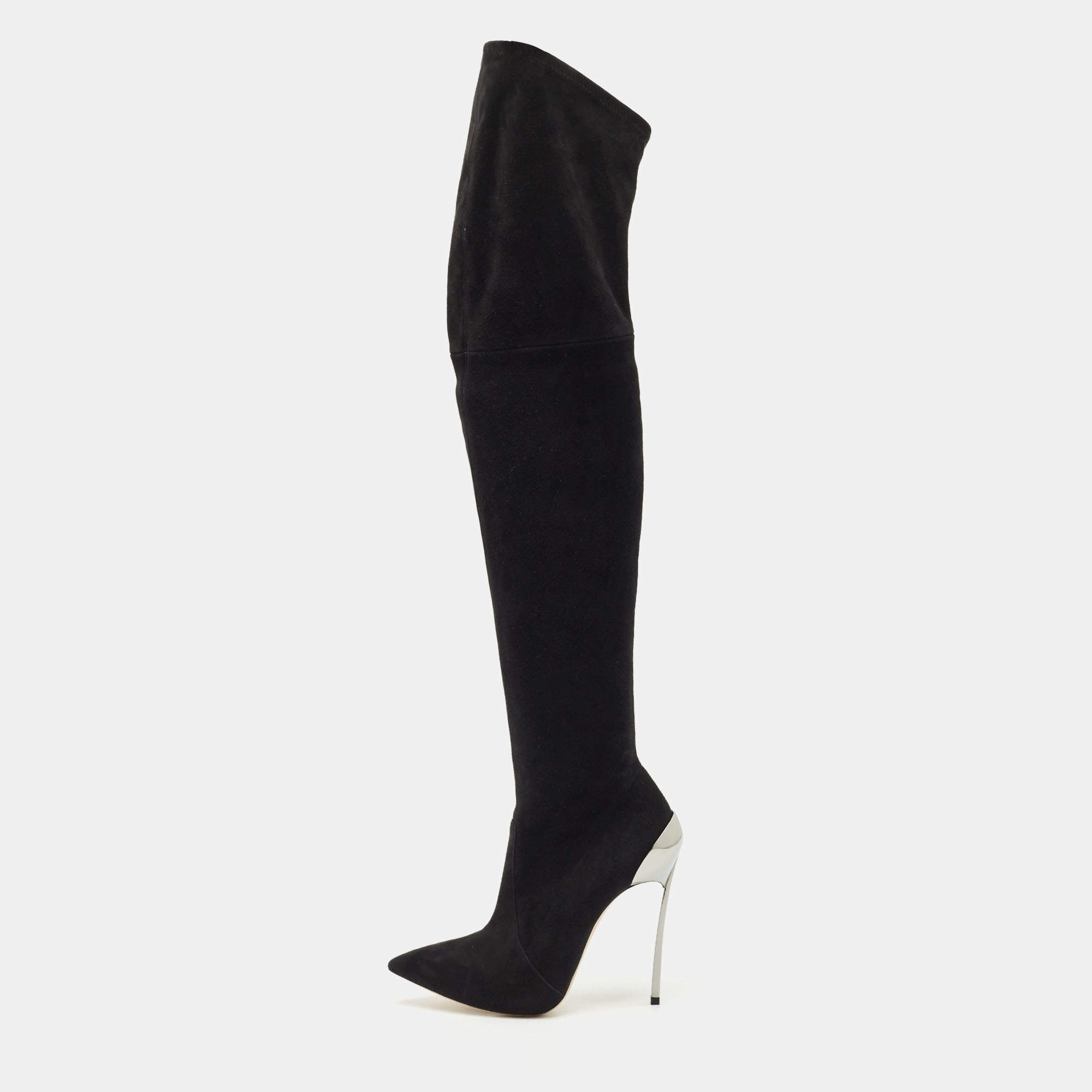 Casadei Black Suede Blade Over The Knee Boots Size 37.5