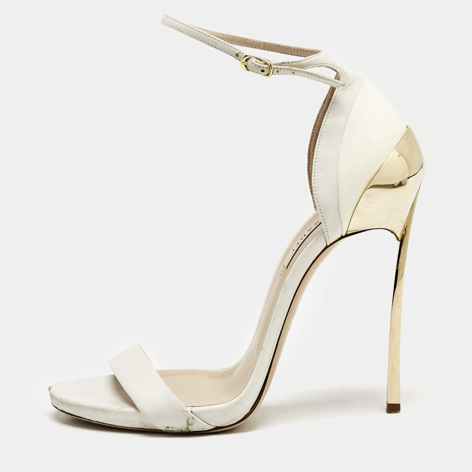 Casadei White Leather Blade Ankle Strap Sandals Size 37.5