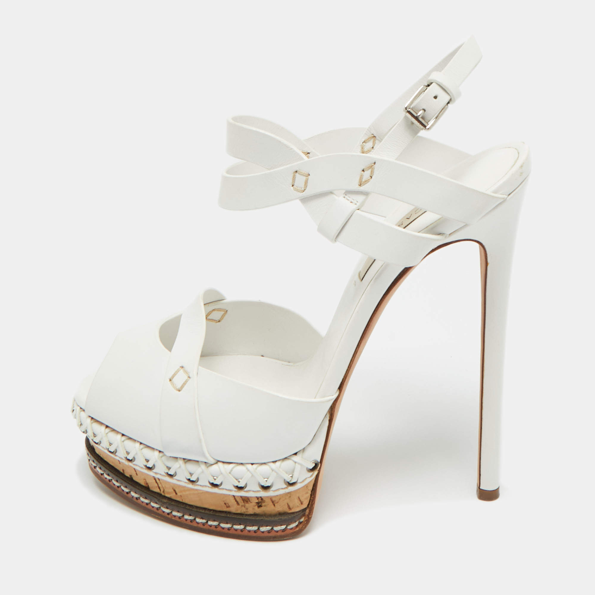 Pre Owned Casadei White Leather Platform Sandals Size 39