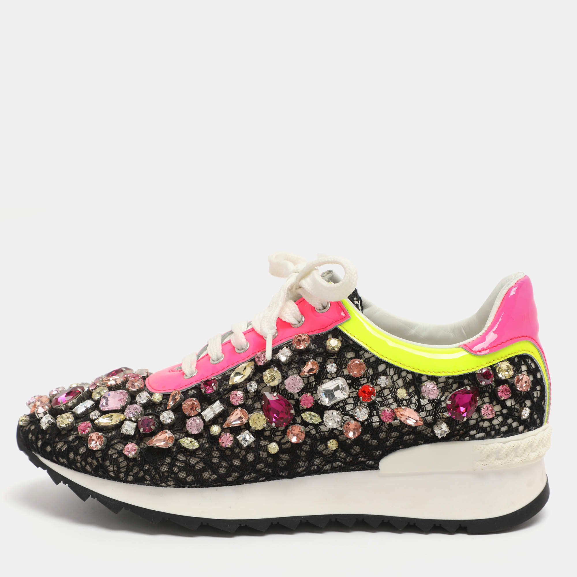 Pre Owned حذاء رياضي كاساداي بلوري متعدد الألوان ودانتيل منخفض مقاس 37