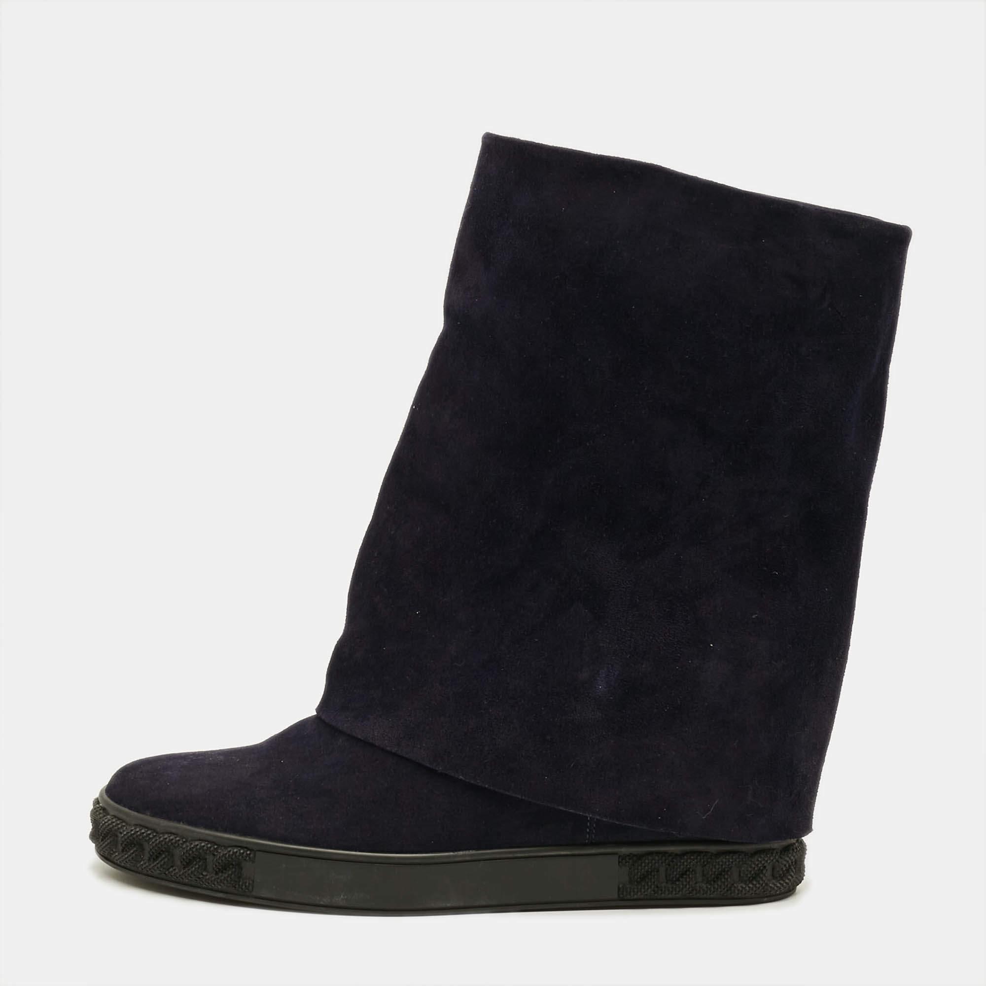 Pre Owned Casadei Renna Gotham Size 41 Navy Blue Suede Wedge Sneakers