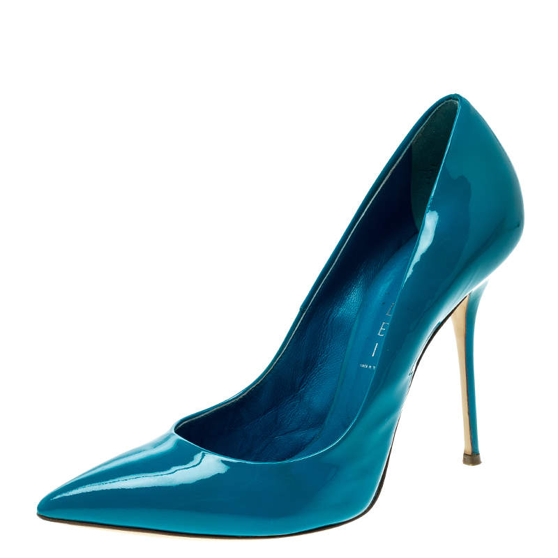 Casadei Blue Patent Leather Tiffany Pointed Toe Pumps Size 39 Casadei | TLC