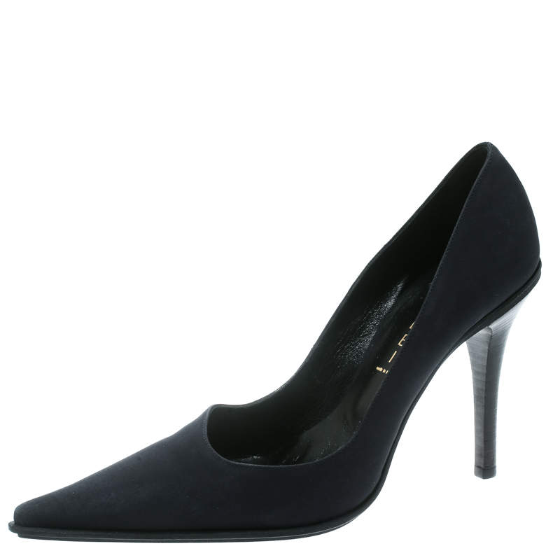 Casadei Navy Blue Satin Pointed Toe Pumps Size 38.5