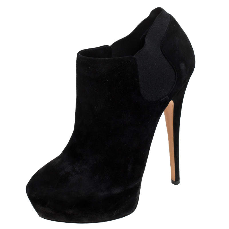 Casadei Black Suede Platform Ankle Boots Size 36.5