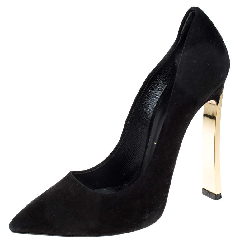 Pre Owned Casadei Black Suede Leather Pointed Toe Pumps Size 37.5