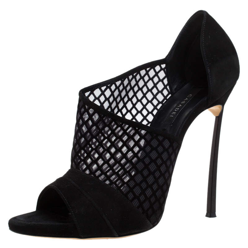 Casadei Black Mesh Panel and Suede Open Toe D'orsay Pumps Size 41