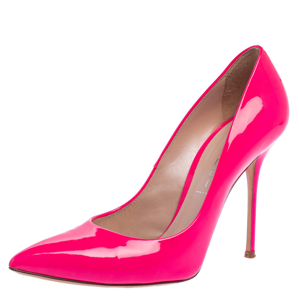 Casadei Neon Pink Patent Leather Blade Pumps Size 39.5