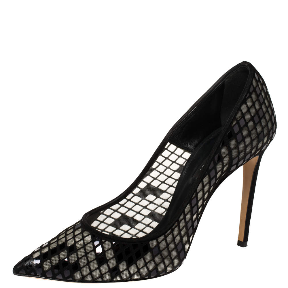Pre Owned Casadei Black Mesh And Suede Pointed Toe Pumps Size 39