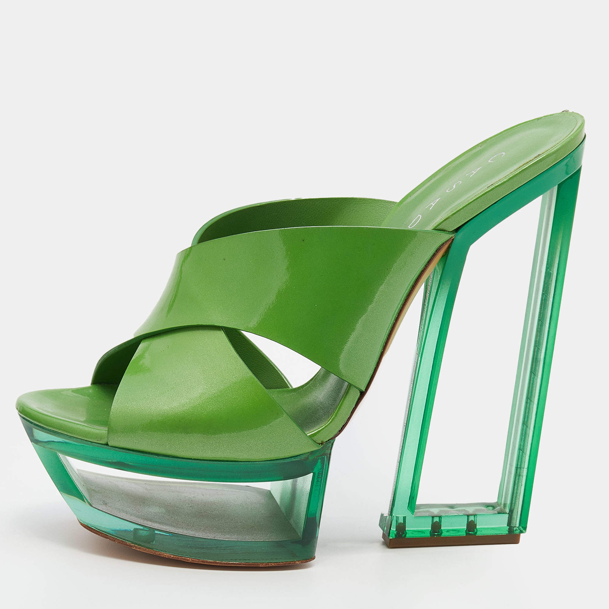 Casadei Green Leather Crisscross Platform Sandals Size 40