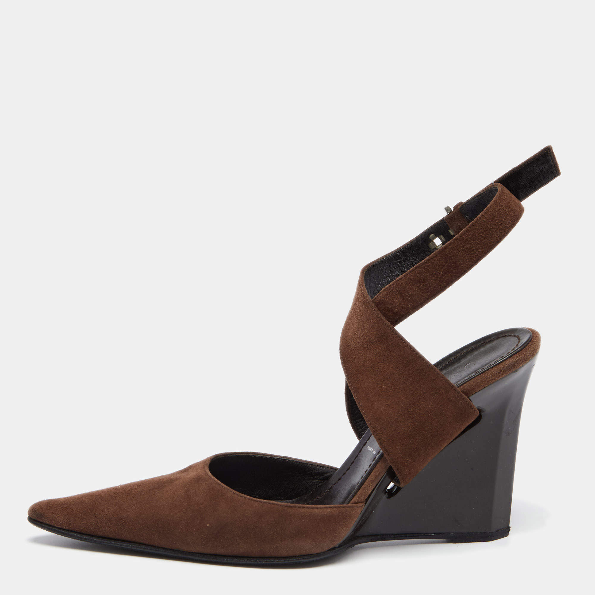 Casadei Brown Suede Ankle Strap Wedge Sandals Size 38