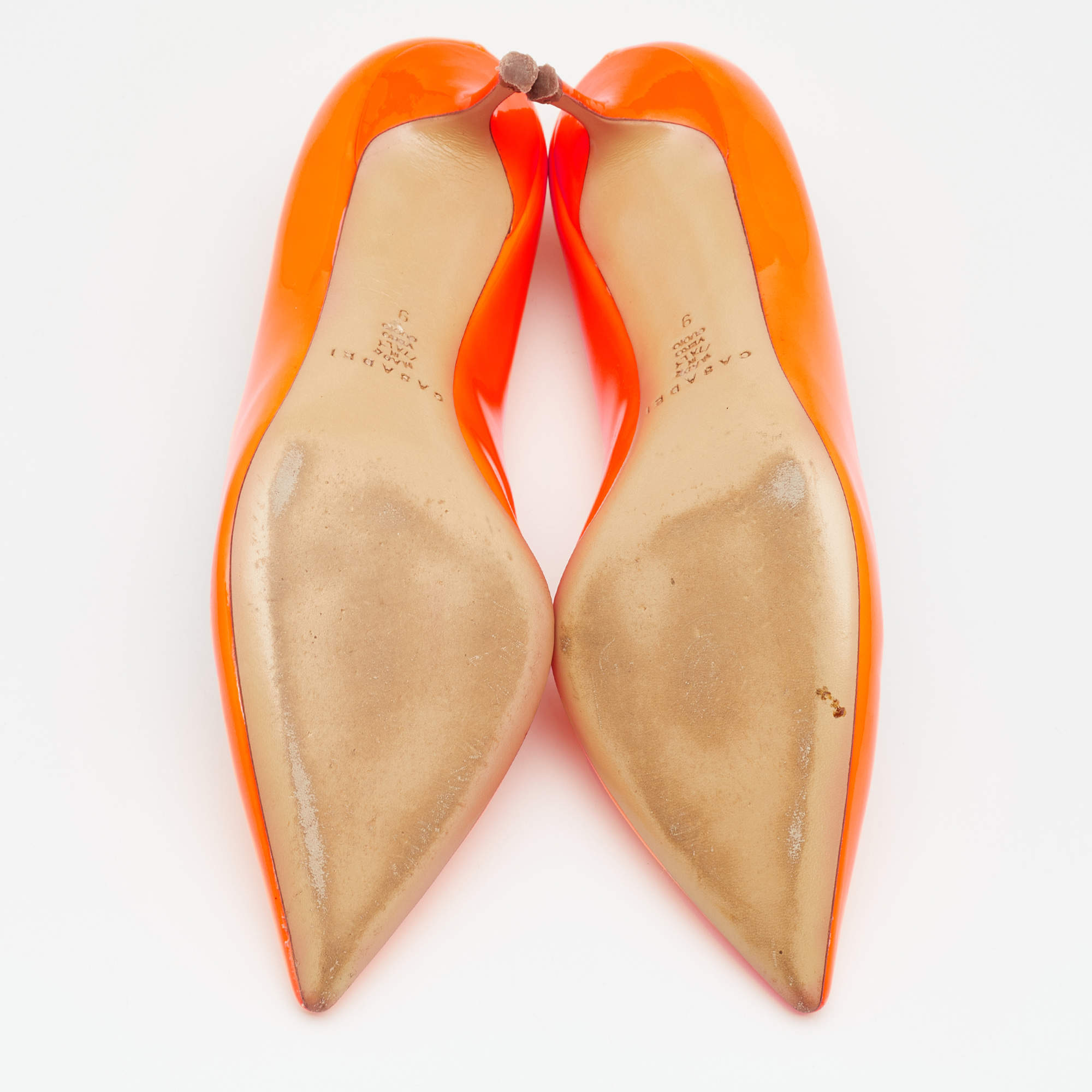 Pre Owned Casadei Neon Orange Patent Leather Pointed Toe  Pumps Size 39
