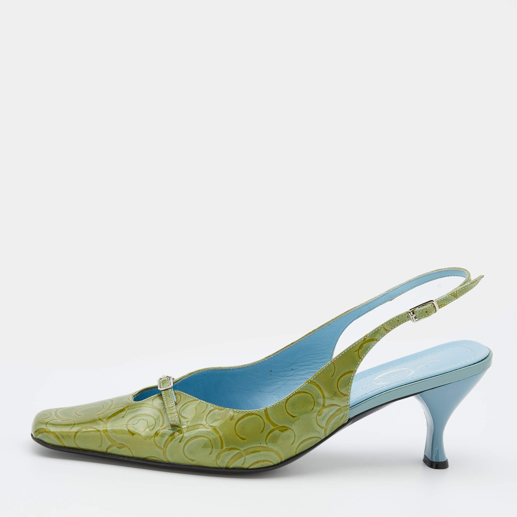 Pre Owned Casadei Green Patent Leather Slingback Sandals Size 38