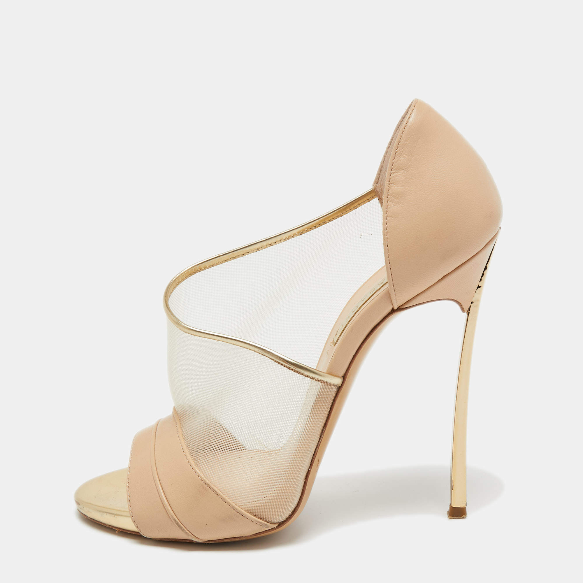 Pre Owned Casadei Beige Leather and Mesh D'orsay Pumps Size 36