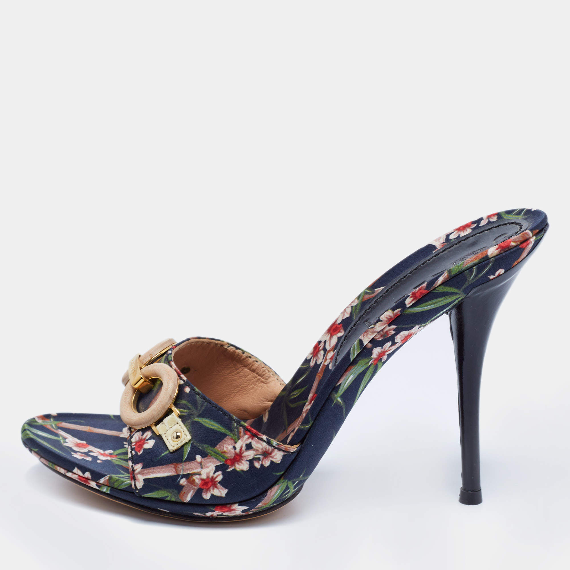 Pre Owned Casadei Multicolor Fabric Flower Prints Open Toe Slide Size 40 