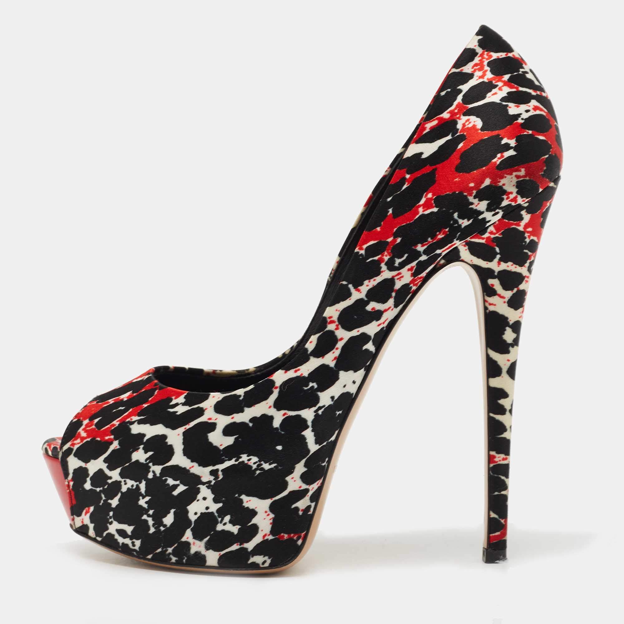 Pre Owned Casadei Tricolor Printed Satin Peep Toe Platform Pumps Size 38