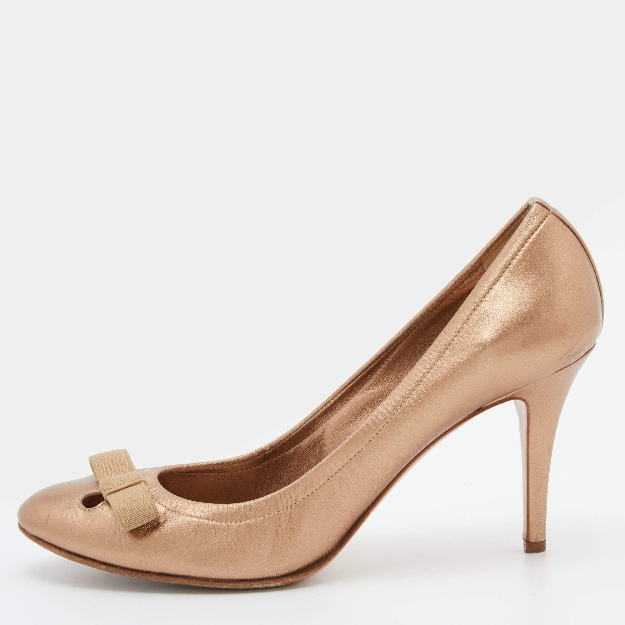 Casadei Metallic Leather Bow Pumps Size 38.5