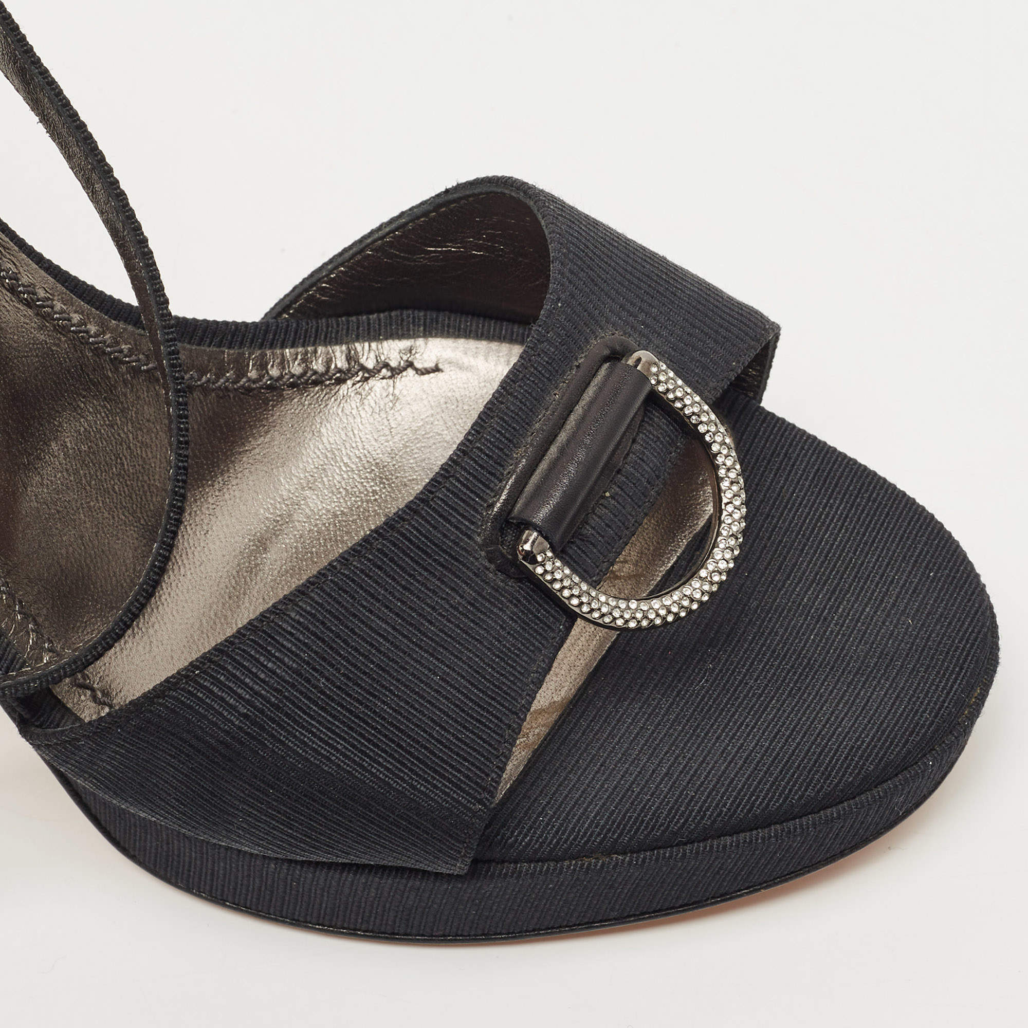 Pre Owned Casadei Black Grosgrain Fabric Crystal Embellished Platform Ankle Strap Sandals Size 36