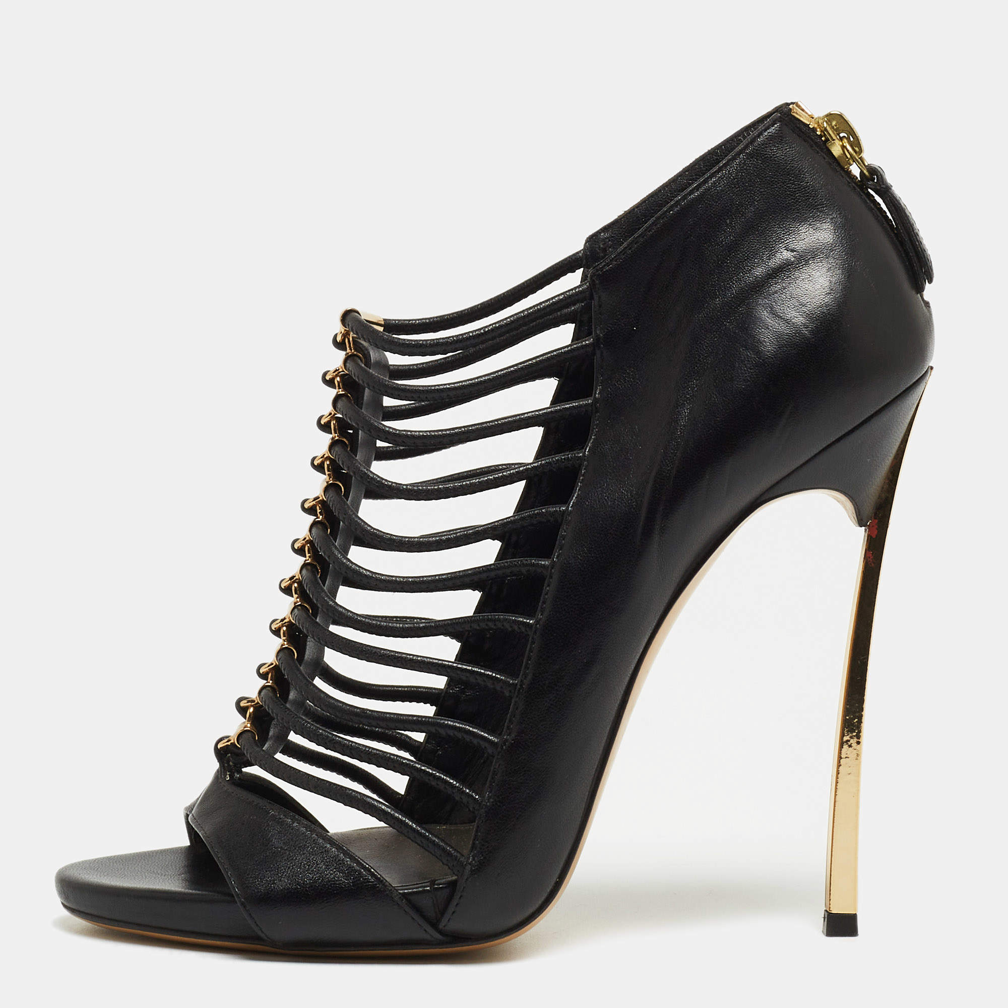 Pre Owned Casadei Black Leather Gladiator Sandals Size 38