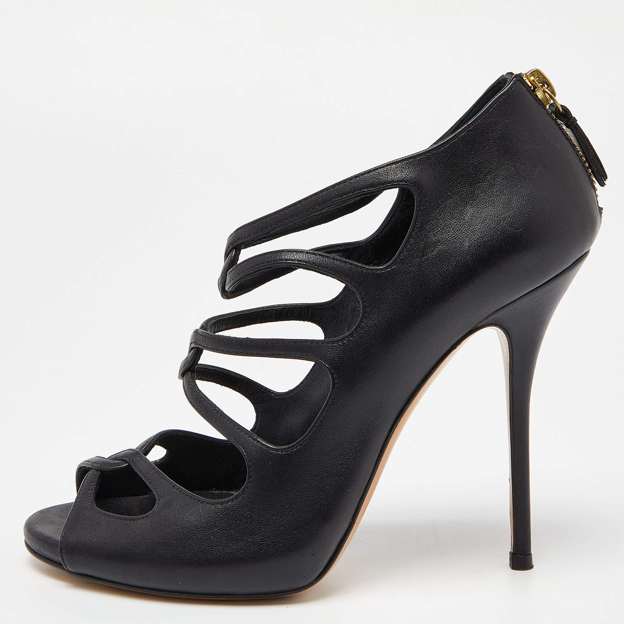 Casadei Black Leather Cutout Sandals Size 37