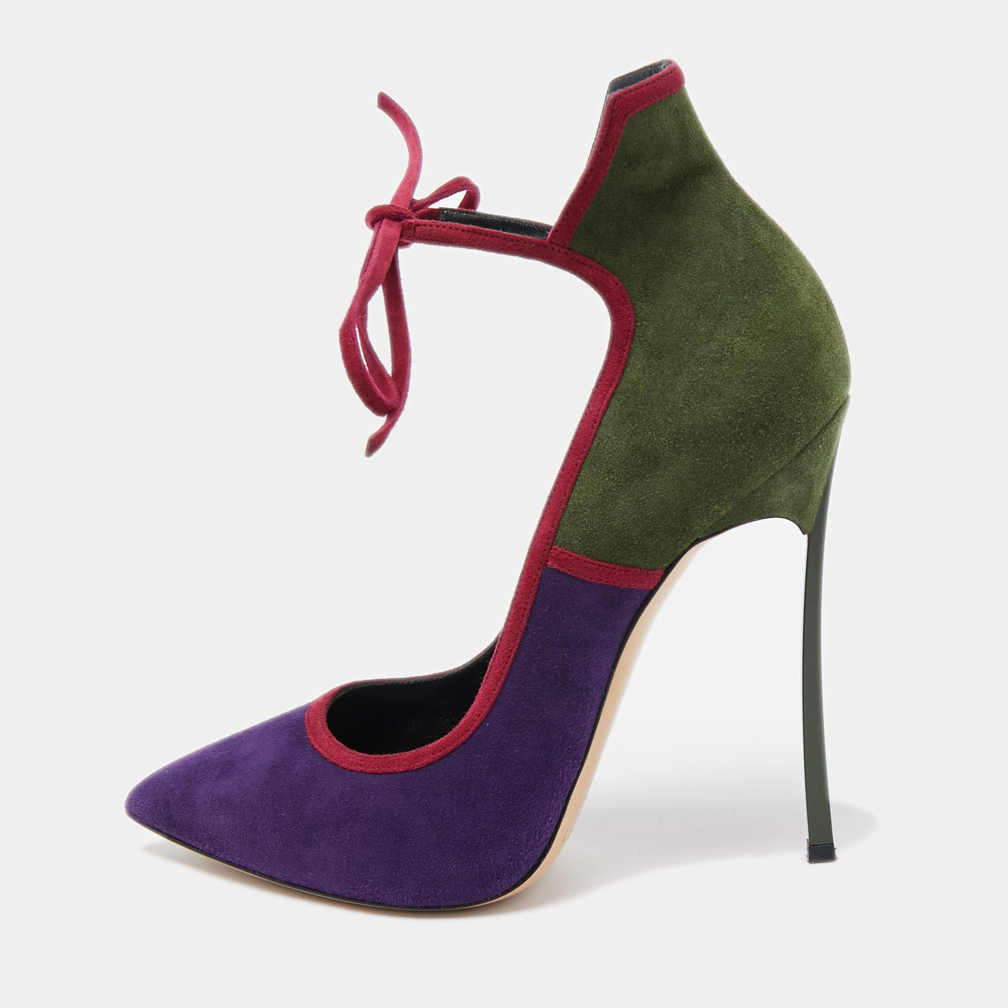 Pre Owned Casadei Tricolor Suede Blade Ankle Tie Pumps Size 36