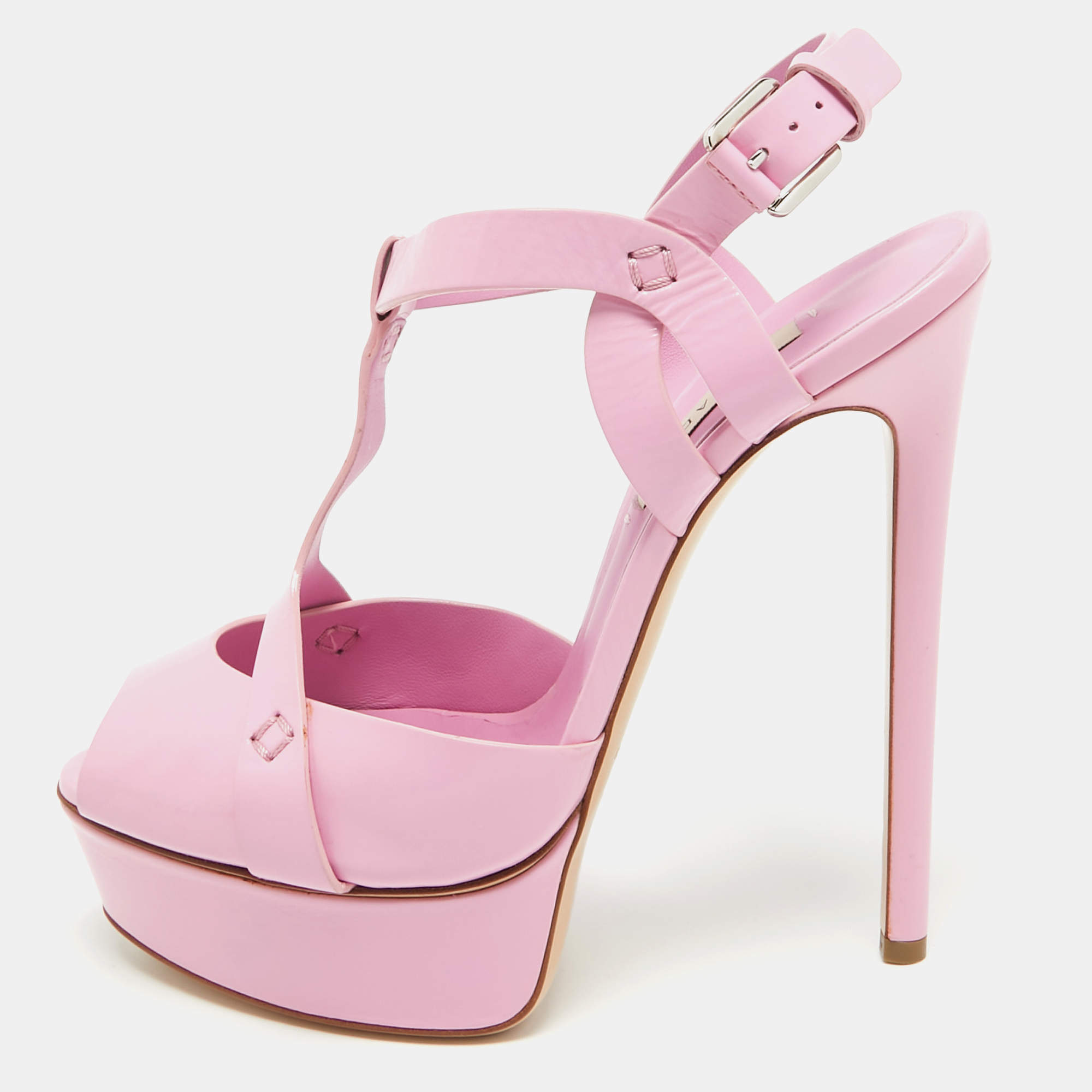 Pre Owned Casadei Pink Leather Platform Peep Toe Sandals Size 39