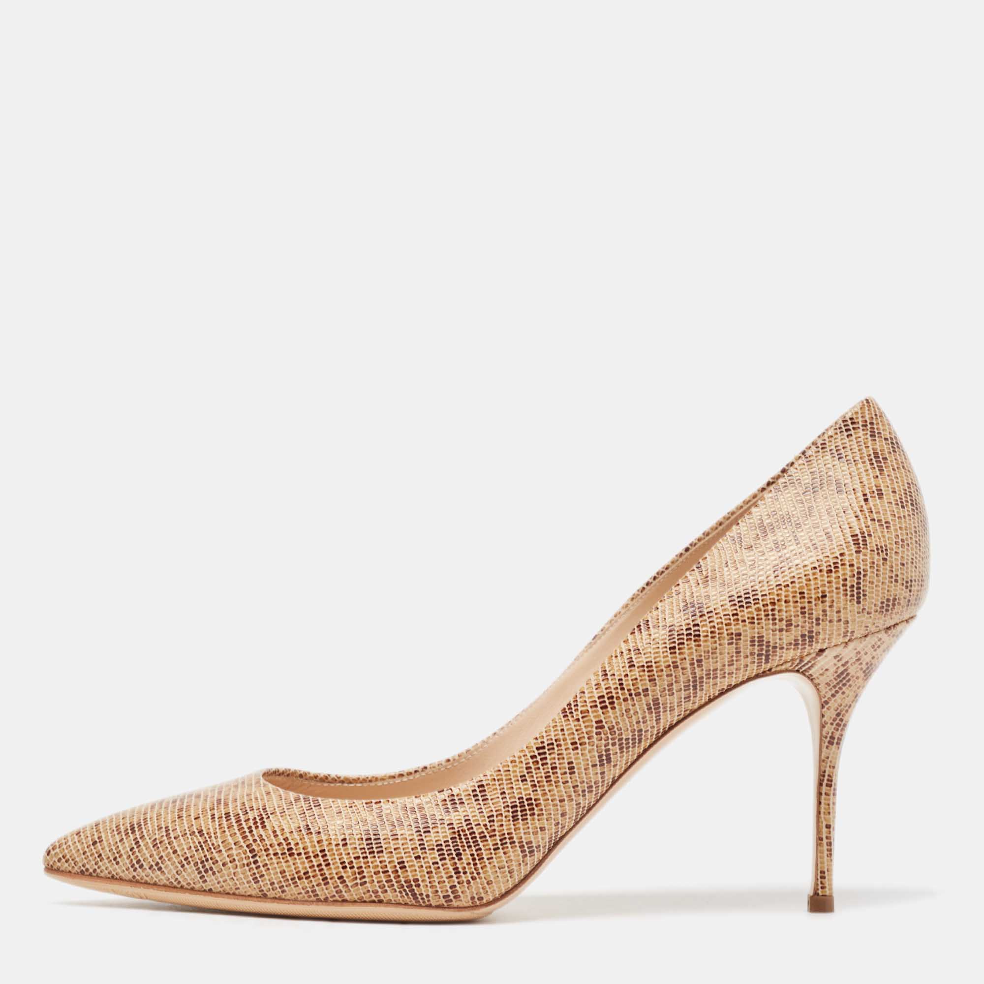 Casadei Brown Texture Leather Pointed Toe Pumps Size 39.5