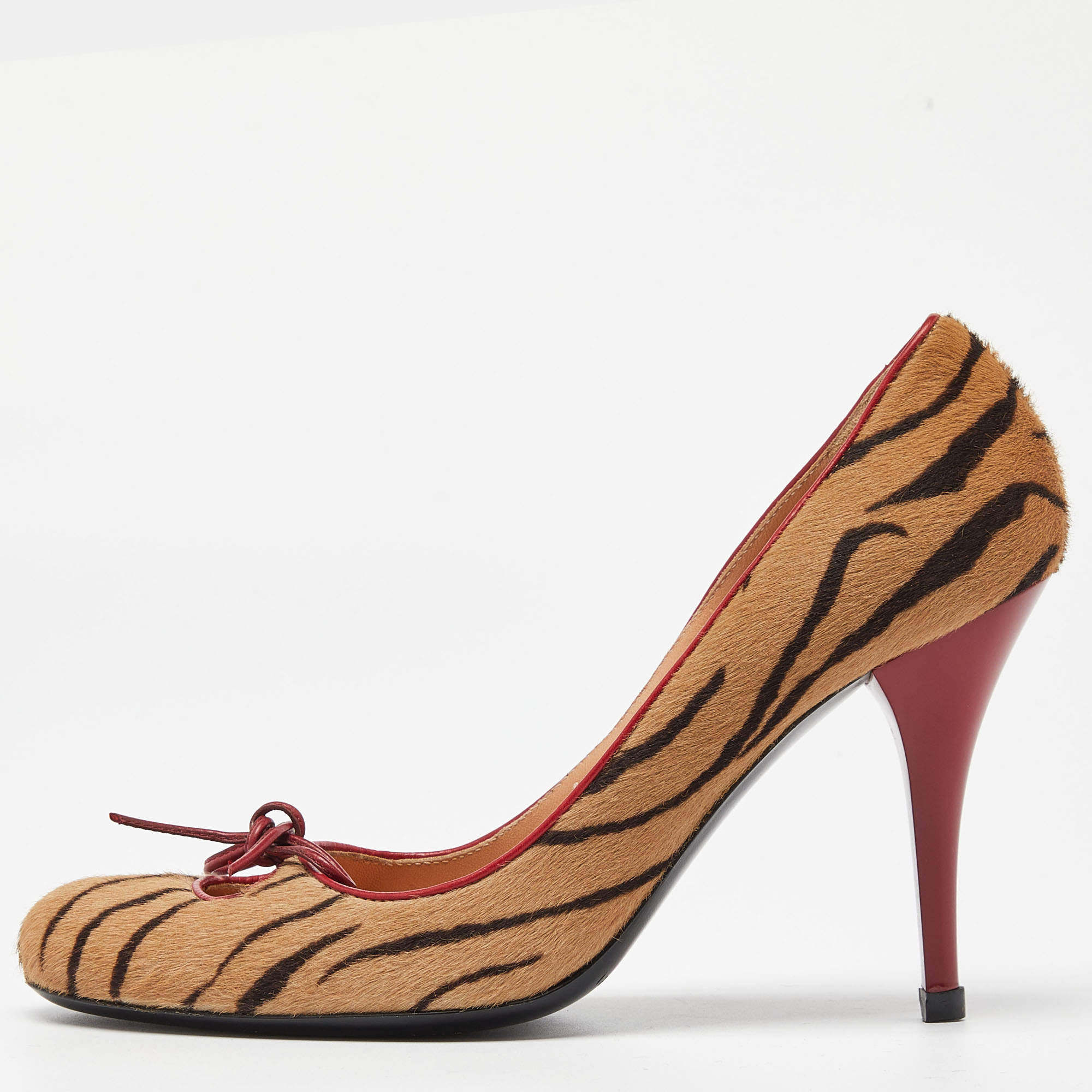 Casadei Brown/Red Zebra Print Calfhair Pointed Toe Pumps Size 34