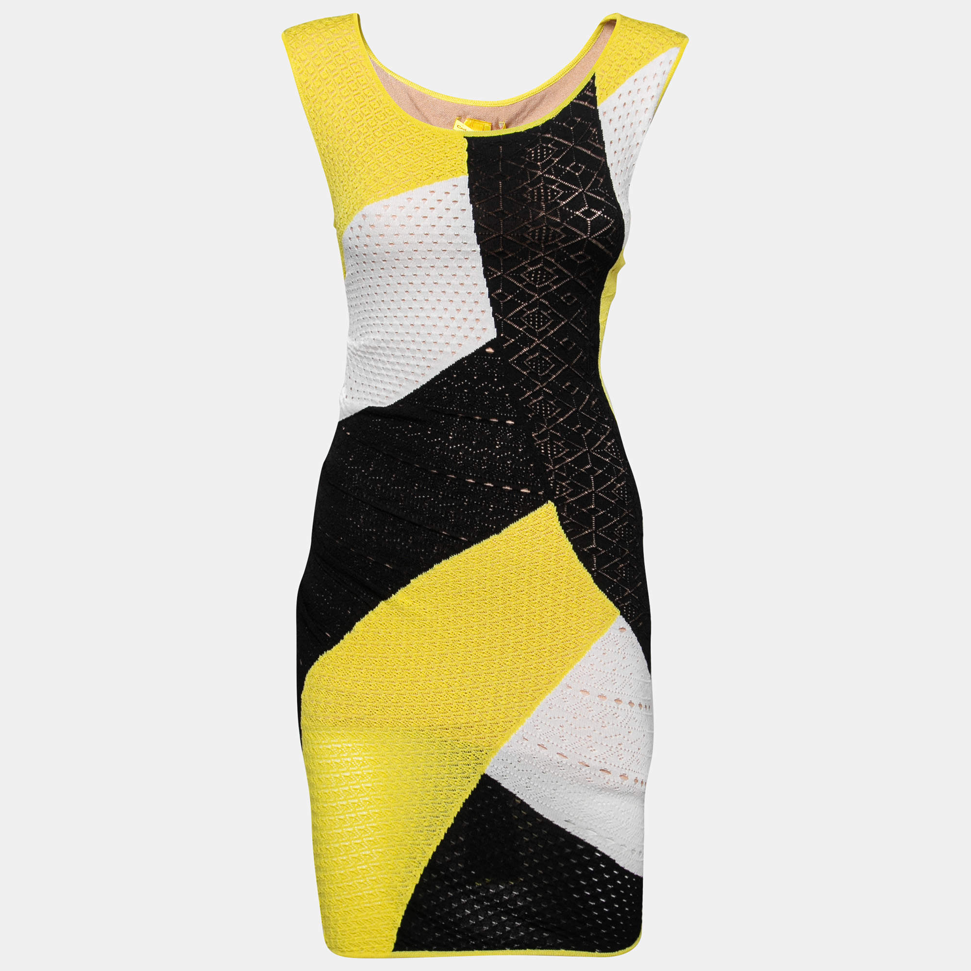 Catherine Malandrino Colorblock Paneled Pointelle Knit Sleeveless Bodycon Dress S
