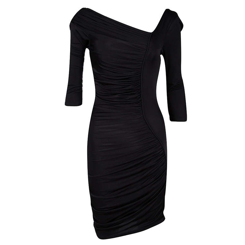 Pre Owned Catherine Malandrino Black Jersey Ruched Mini Dress S