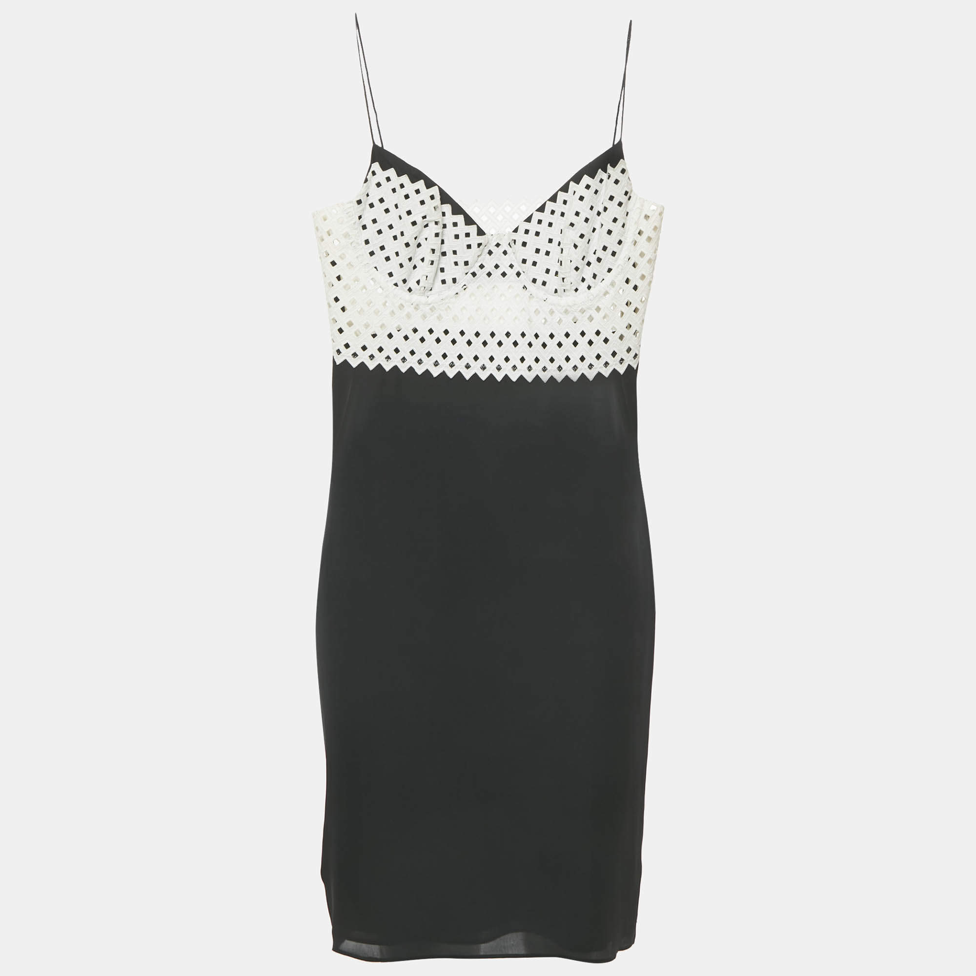 Pre Owned Catherine Malandrino Black/White Crepe and Lace Sleeveless Mini Dress S