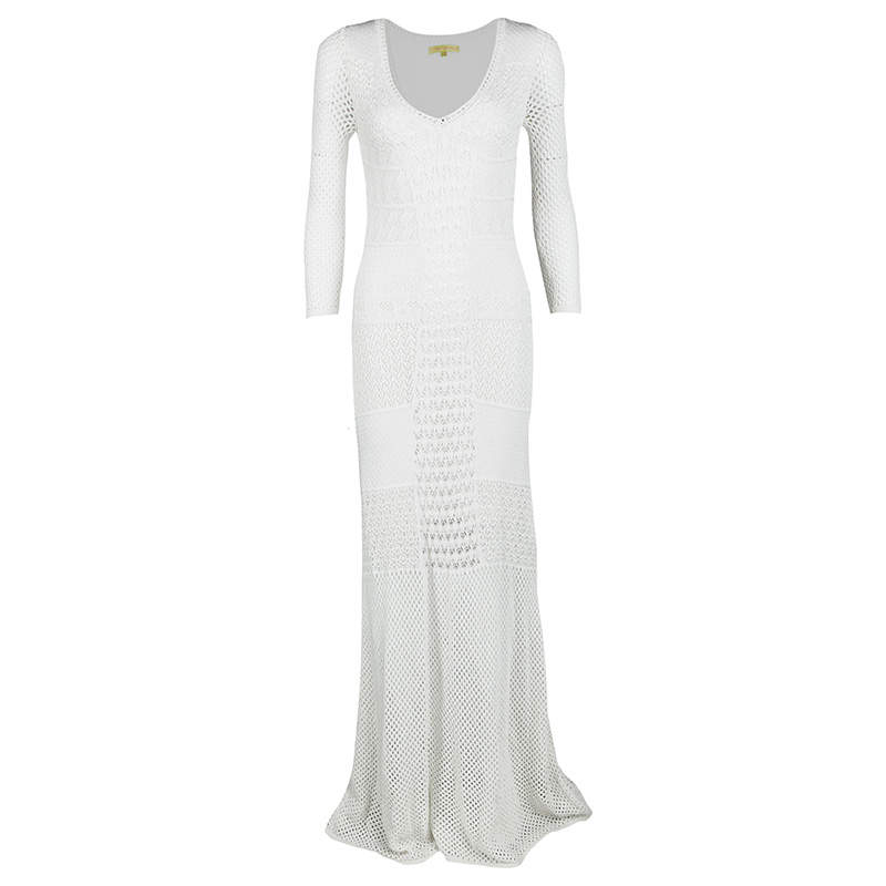 Catherine Malandrino Off White Crochet Knit Fitted Maxi Dress P / XS