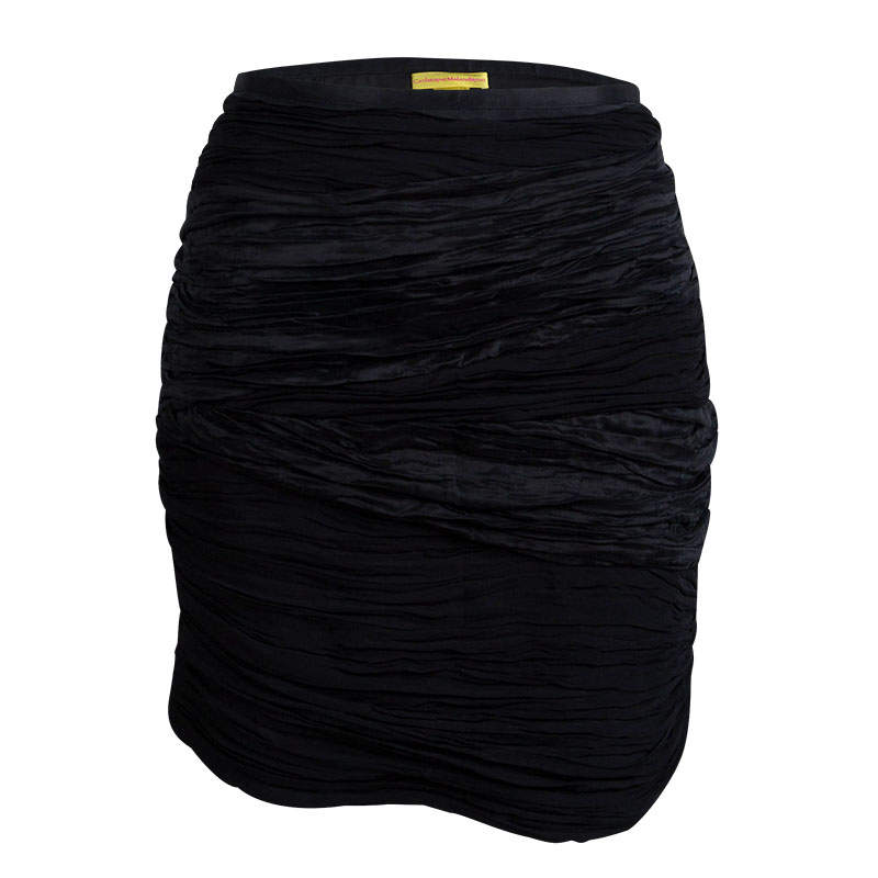 Catherine Malandrino Black Crinkled Silk Mini Skirt M