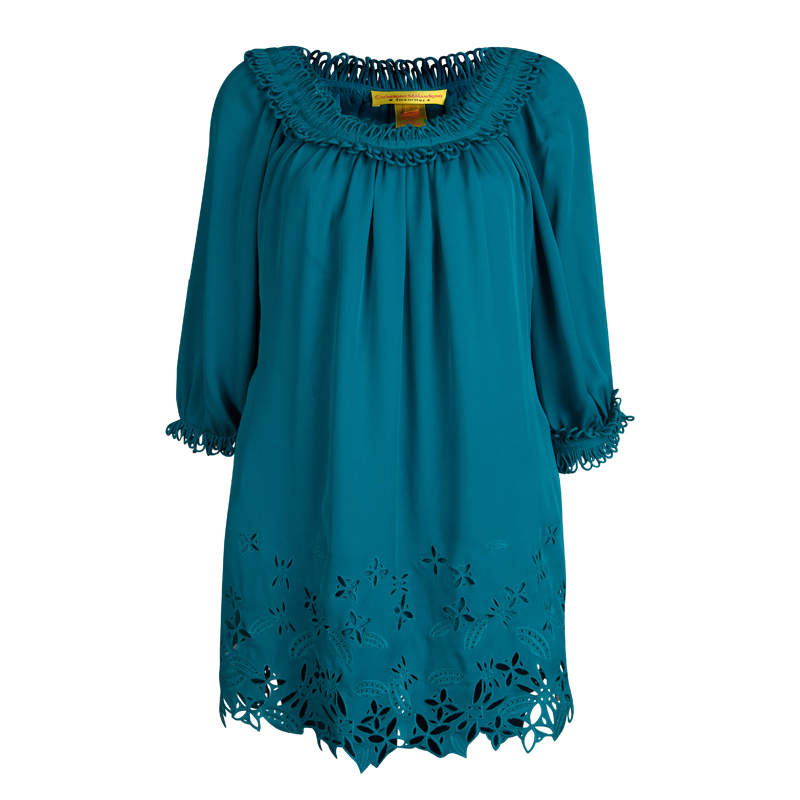 Catherine Malandrino Jade Green Cut Work Detailed Silk Blouse S