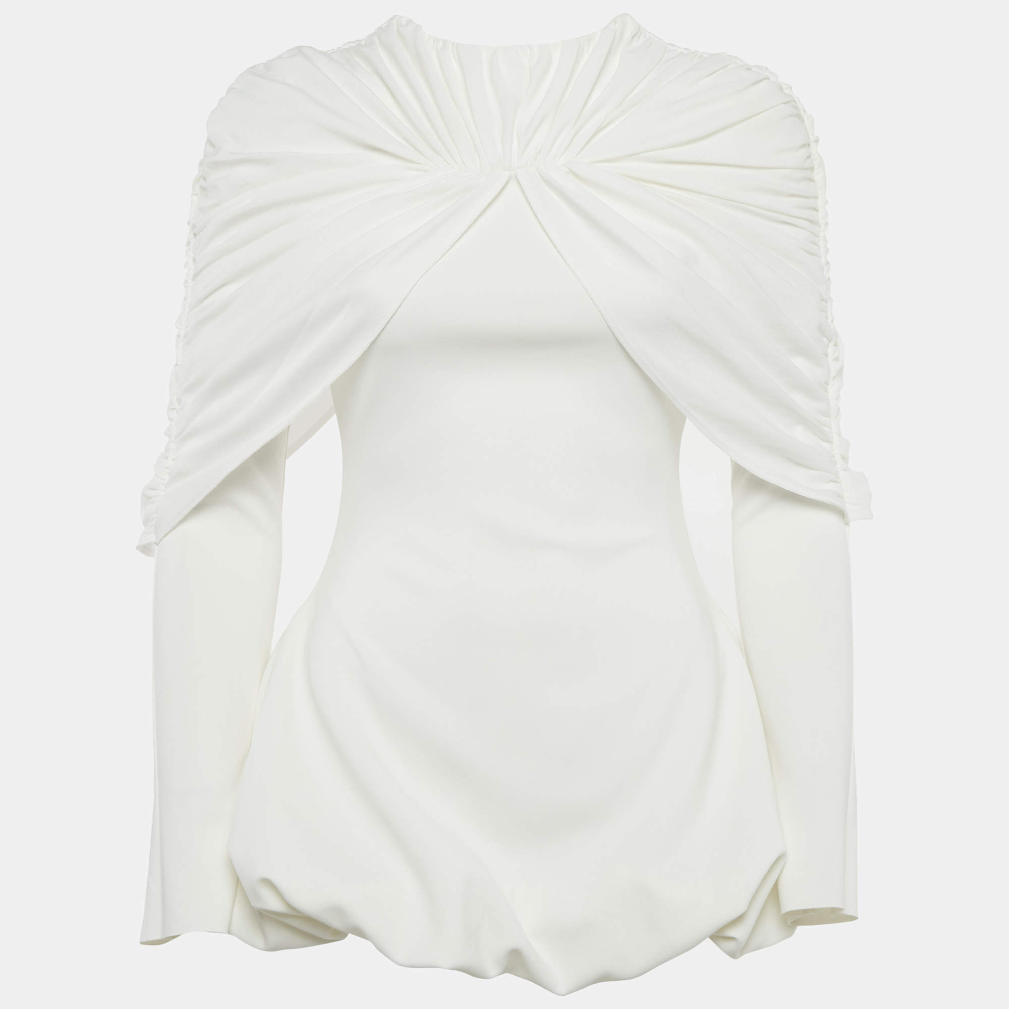 Pre Owned فستان قصير سي دوت دام جيبونة فقاعية منتفخة جيرسيه أبيض مقاس صغير (إكس سمول)