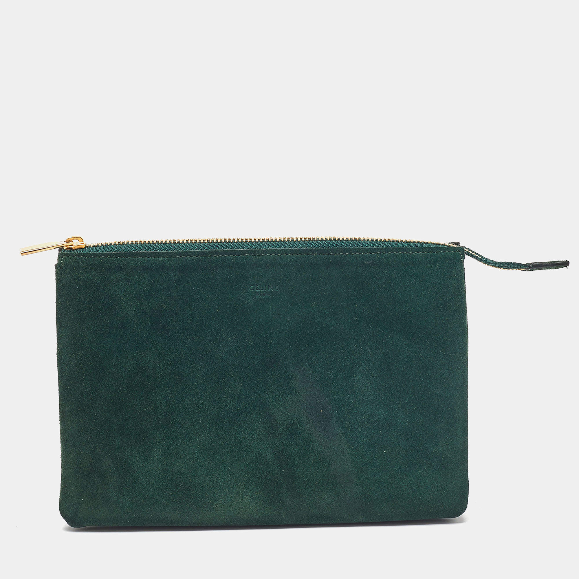 Celine Green Suede Solo Trio Cosmetic Pouch