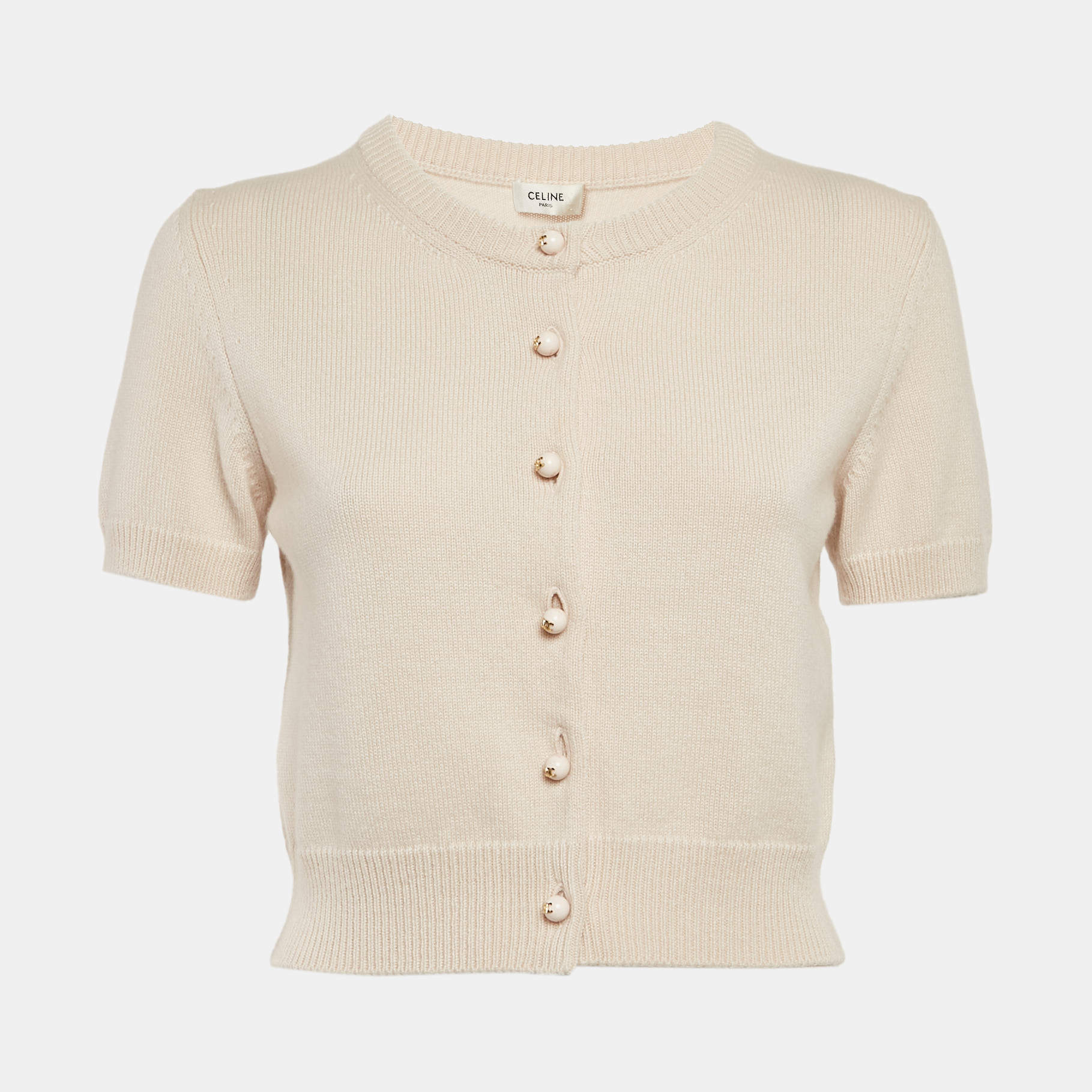Pre Owned Celine Light Pink Cashmere Buttoned Top M