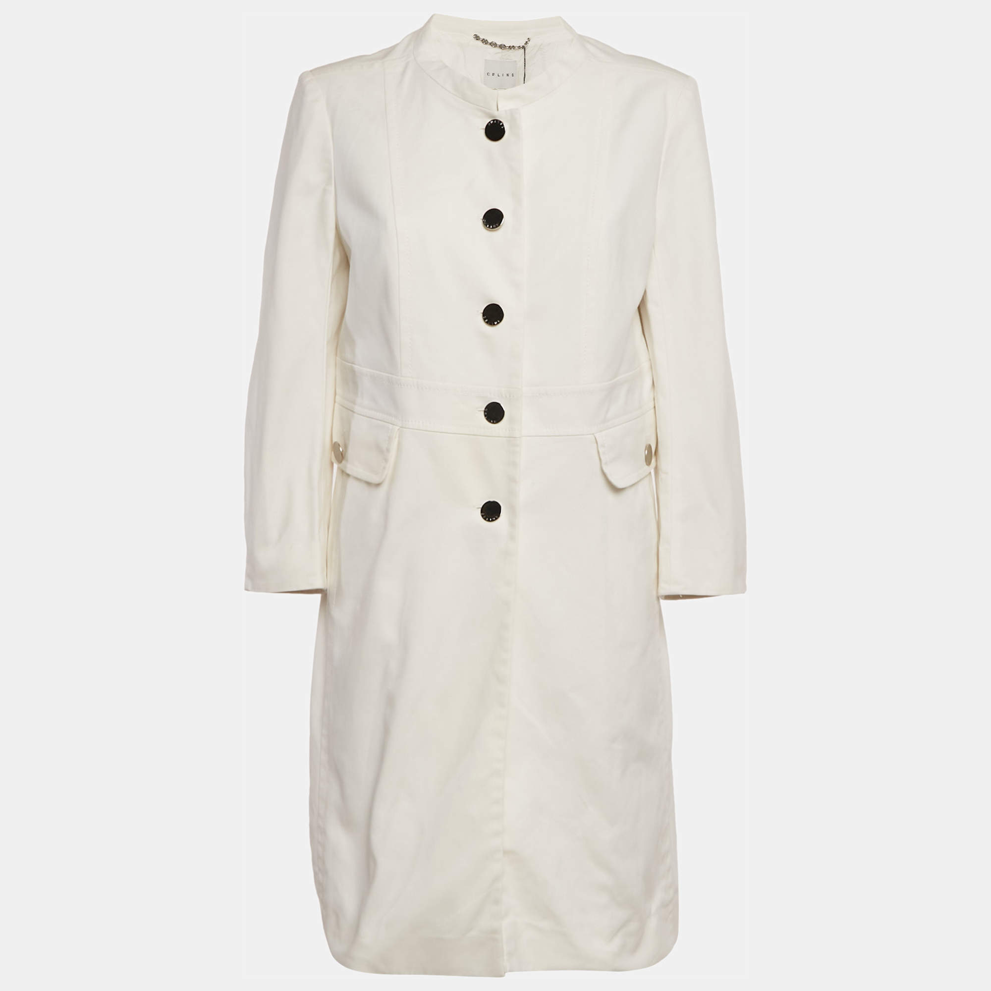 Pre Owned Celine White Cotton Button Front Coat L