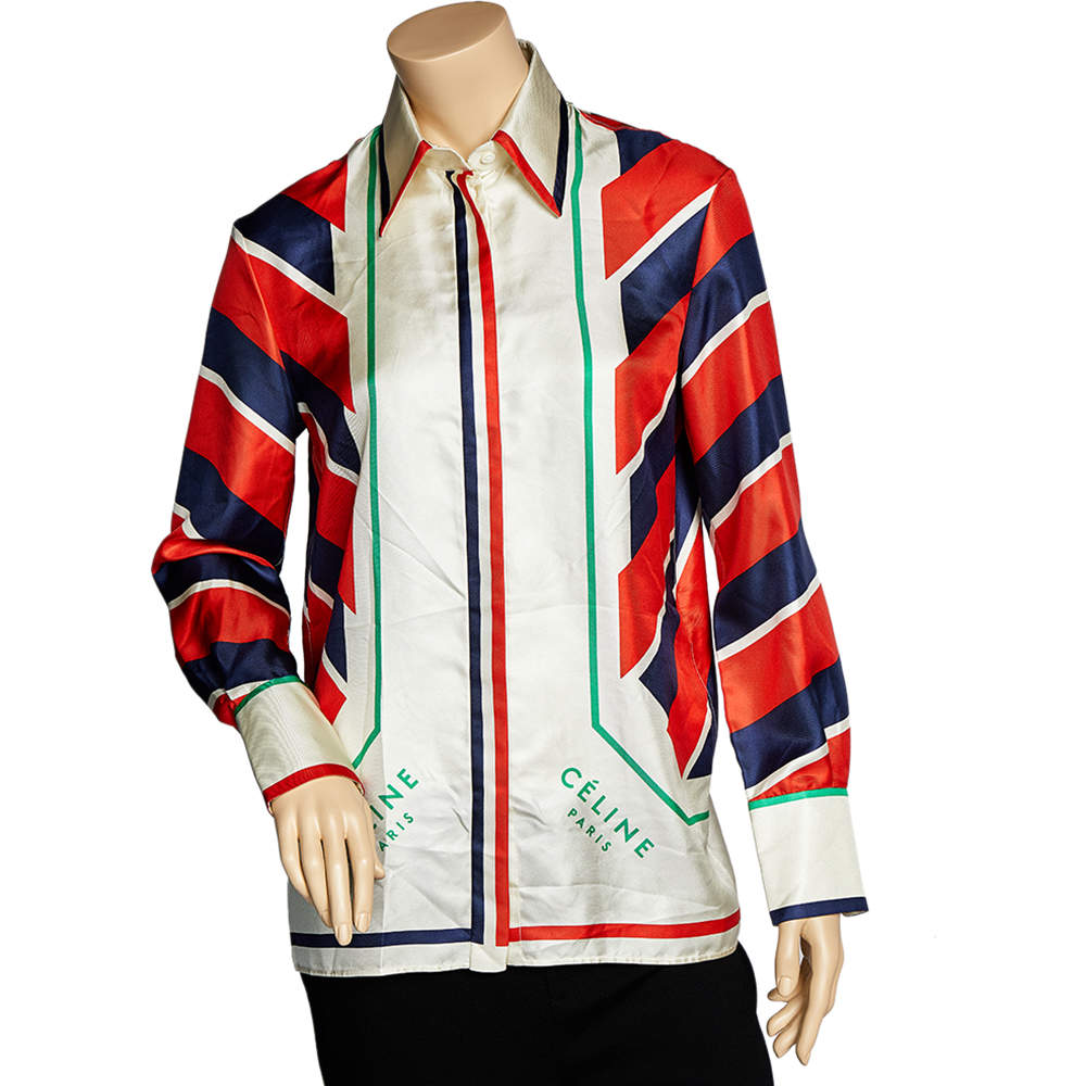 Pre Owned Celine Multicolor Printed Silk Button Front Shirt S