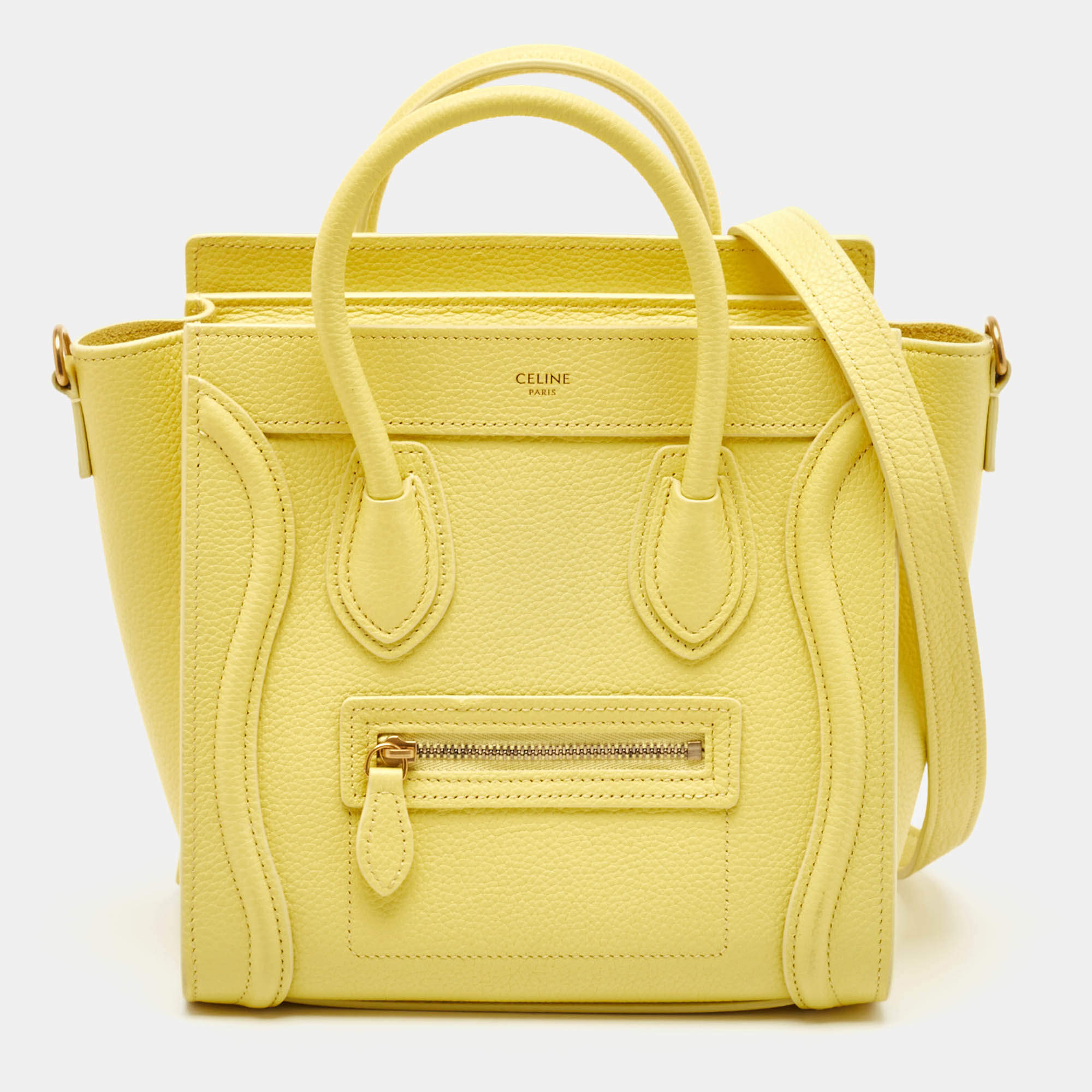 Pre Owned Celine Yellow Leather Nano Luggage Tote