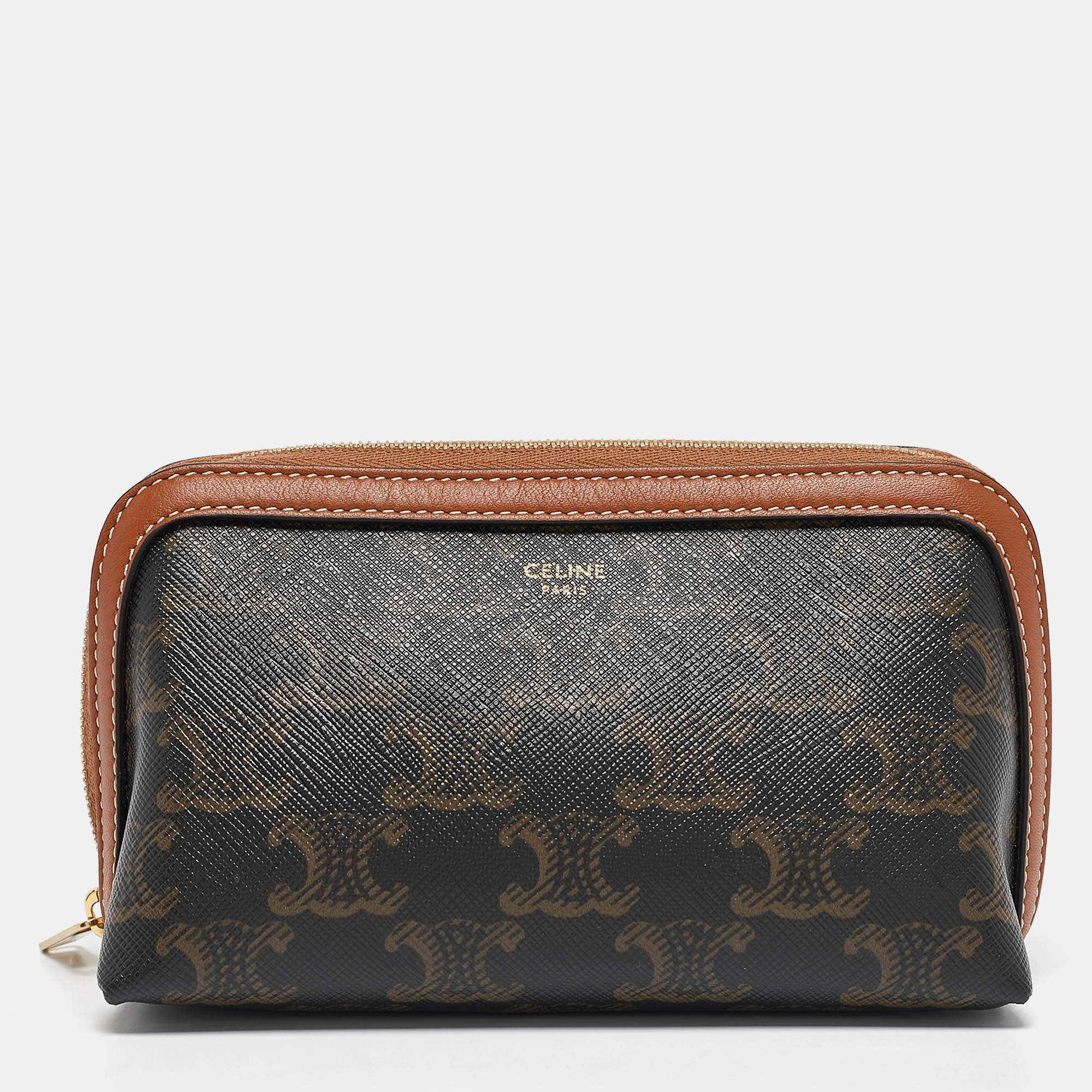 Celine Tan Triomphe Coated Canvas Mini Cosmetic Pouch