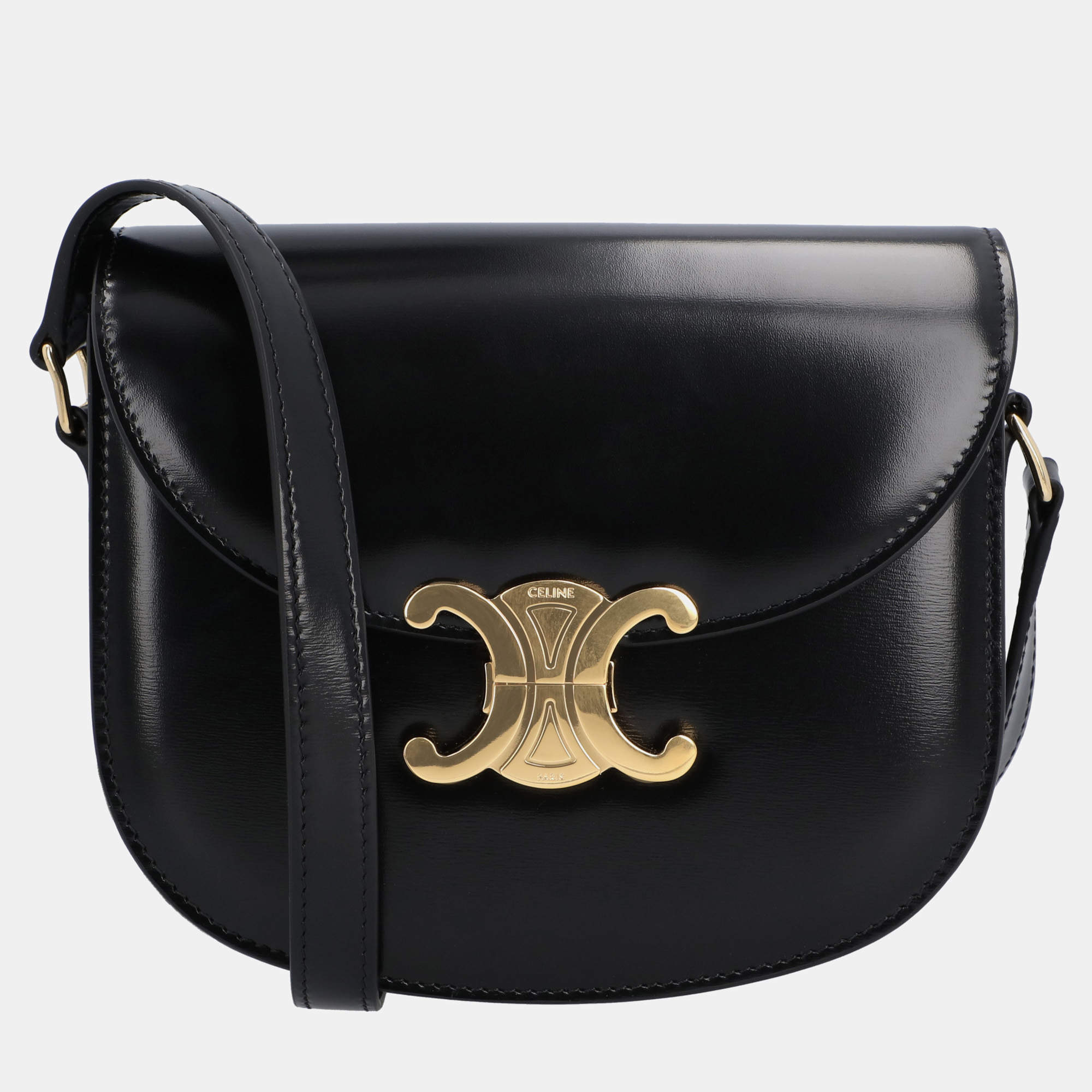 Celine Black Shiny Calfskin Besace Clea bag