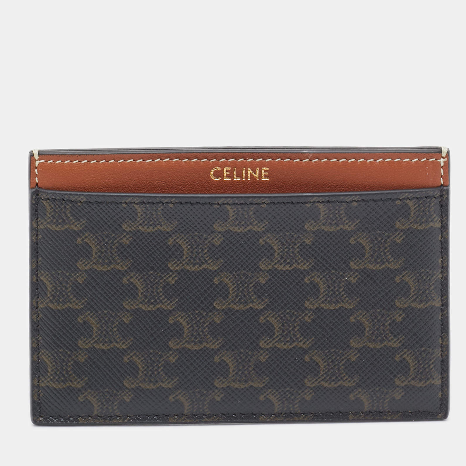 Celine Brown Macadam Coated Canvas and Leather Card Holder