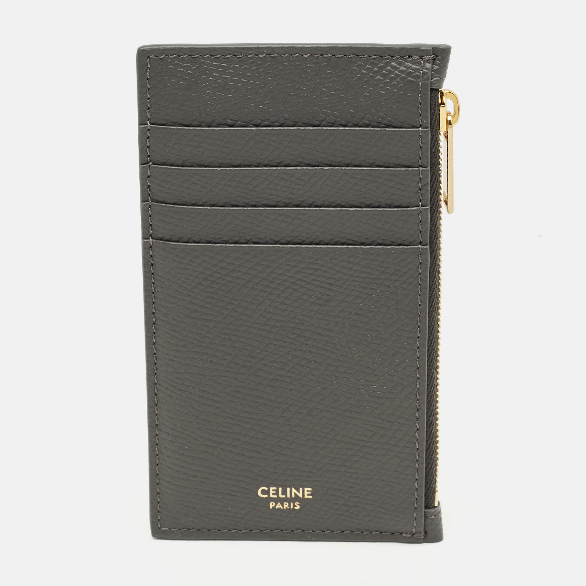 Pre Owned Celine Grey Leather Zip Card Holder