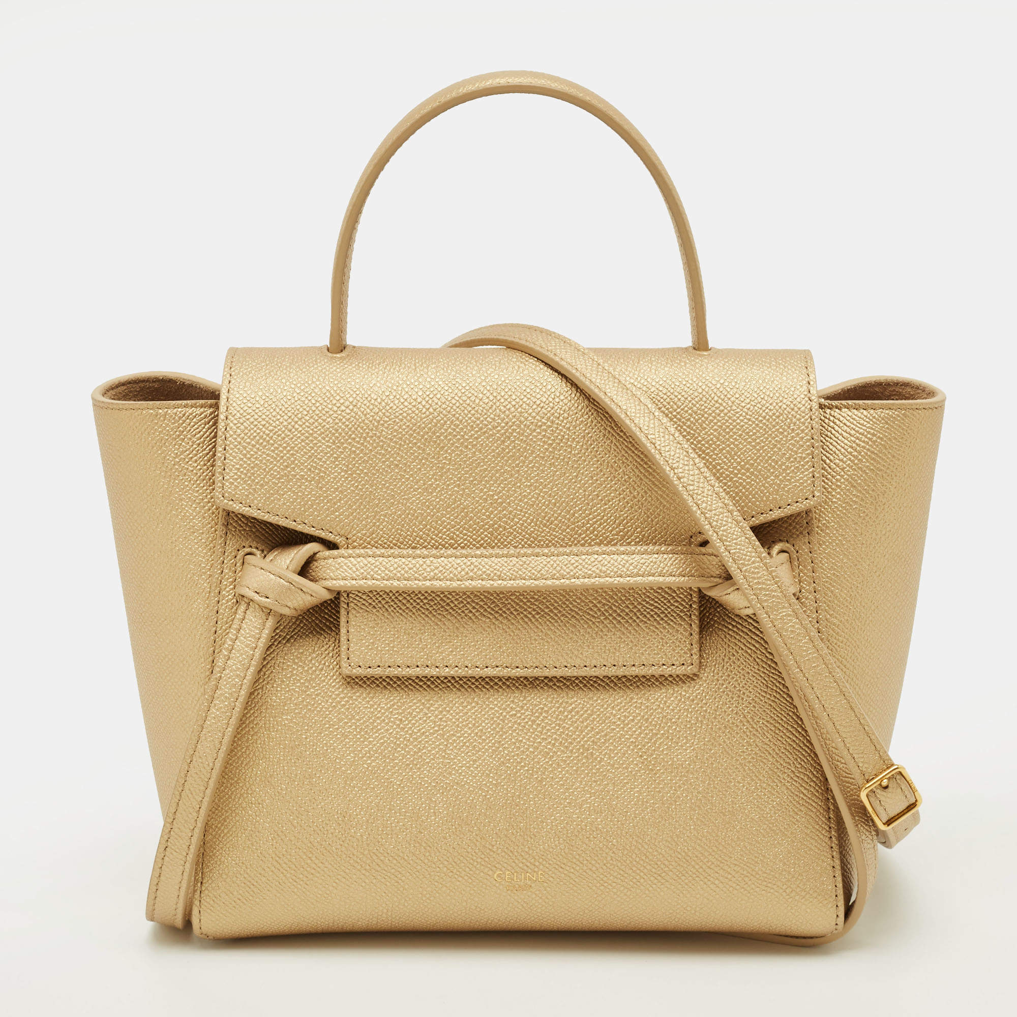 مملوكة مسبقًا Celine Belt Nano Gold Leather Top Handle Bag